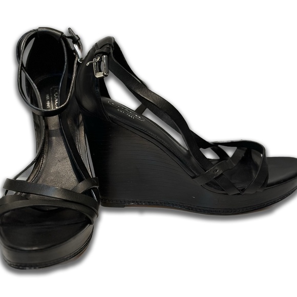 COACH MALEENA BLACK WEDGE HEELS - Picture 2 of 5
